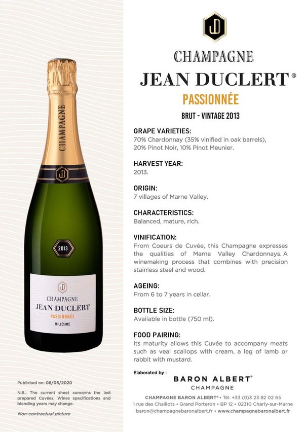 Champagne JEAN DUCLERT Passionée vintage 2014  (Brut) 0,75 liter